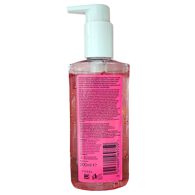 ژل شستشو صورت نوتروژینا مدل CLEAR AND RADIANT حجم 200میل