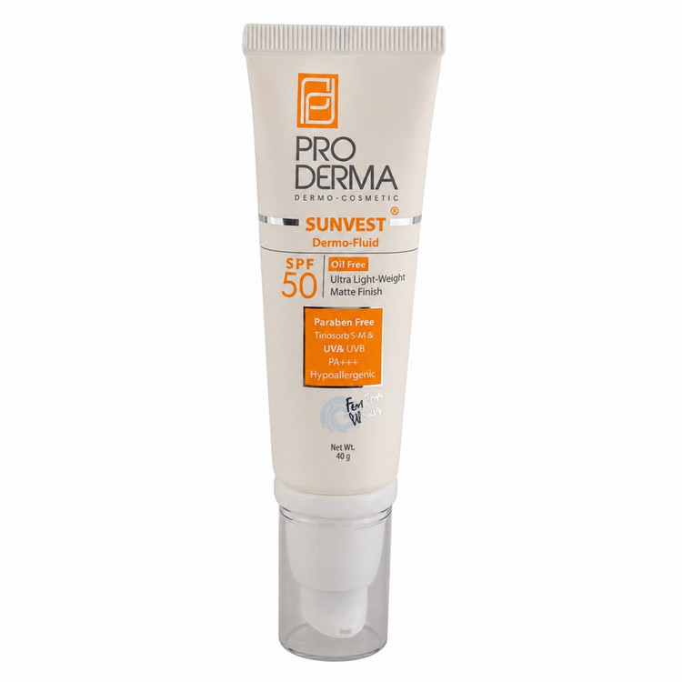 فلویید ضد آفتاب بی رنگ پرودرما با SPF50 فاقد جاذب های شیمیایی حجم 50 میل لیتر
