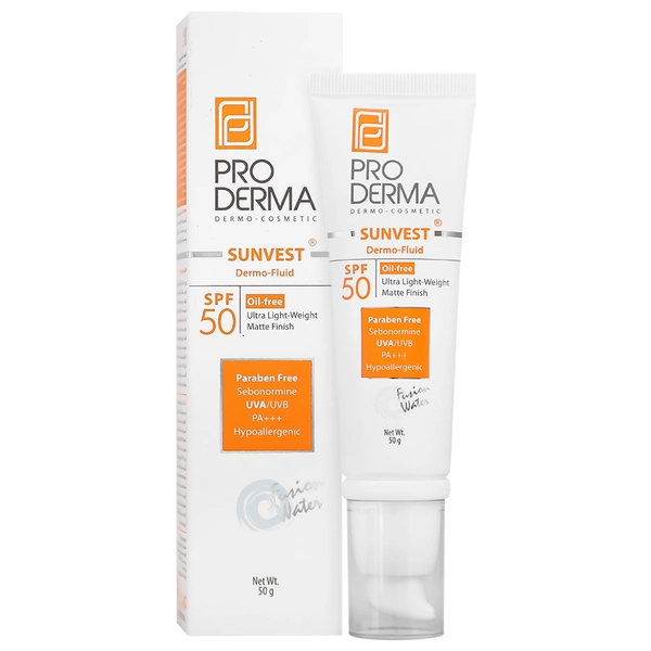 فلویید ضد آفتاب بی رنگ پرودرما با SPF50 فاقد جاذب های شیمیایی حجم 50 میل لیتر