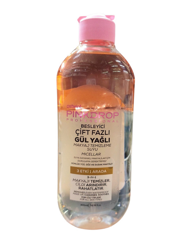 میسلار واتر دو فاز Pink Drop حاوی روغن گل رز؛ پاککننده آرایش ضدآب و مرطوبکننده (۴۰۰ میلیلیتر)