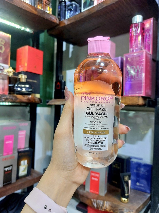 میسلار واتر دو فاز Pink Drop حاوی روغن گل رز؛ پاککننده آرایش ضدآب و مرطوبکننده (۴۰۰ میلیلیتر)