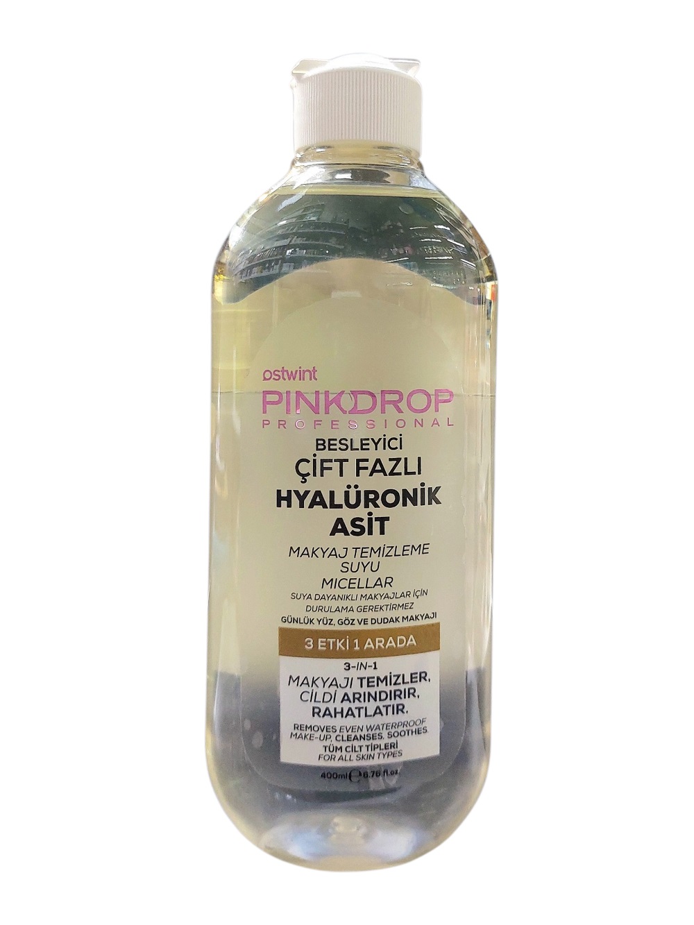 پاک‌کننده آرایش دوفاز Pink Drop حاوی هیالورونیک اسید؛ پاک‌سازی ضدآب و آبرسان (۴۰۰ میلی‌لیتر)